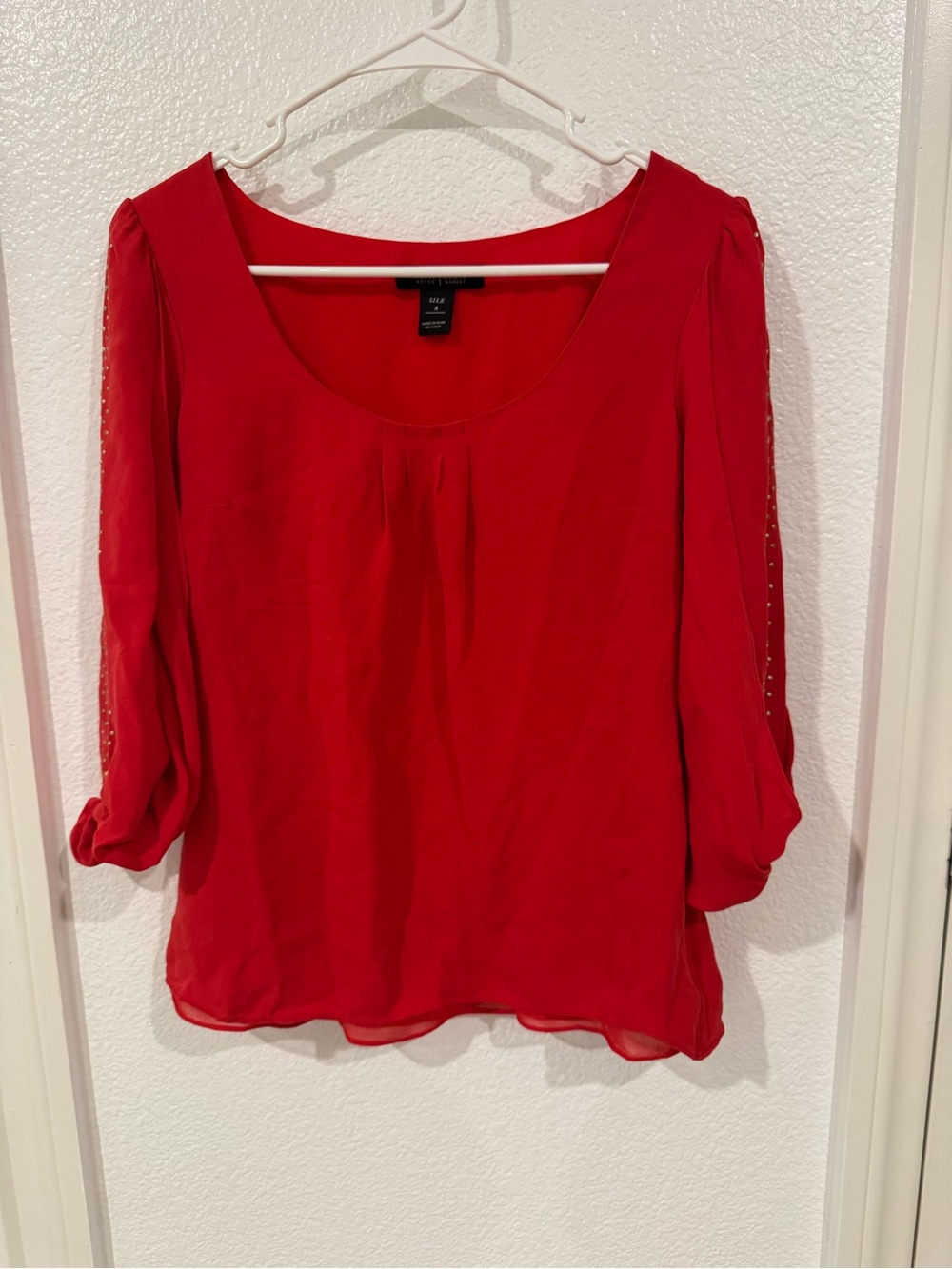 White House Black Market Red Scoop Neck Blouse